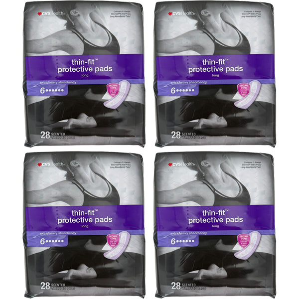 4 Pack - CVS Health Thin-Fit Protective Pads Long Extra Heavy Absorbency 28 Count Each CVS