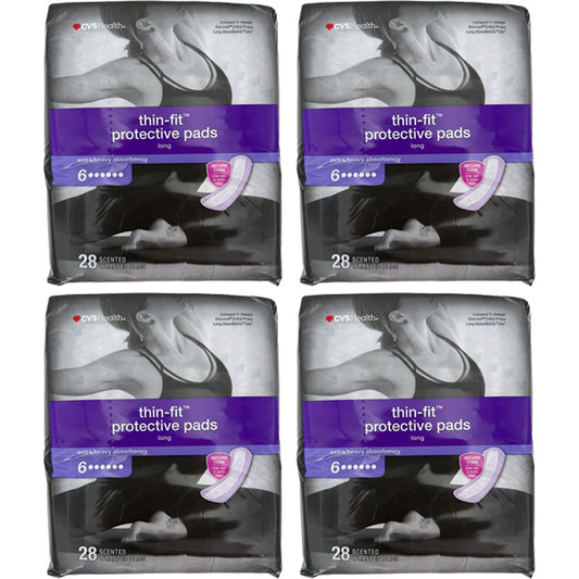 4 Pack - CVS Health Thin-Fit Protective Pads Long Extra Heavy Absorbency 28 Count Each CVS