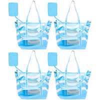 4 Pack - Jumbo Insulated Beach Tote with Wet Pouch in Ocean Blue Wavy Lines Pattern Sun & Sky