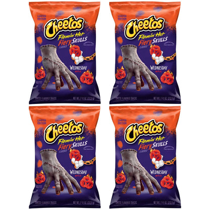4 Pack - Cheetos Flamin' Hot Fiery Skulls Wednesday Netflix Cheese Snacks 7.5oz