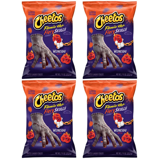 4 Pack - Cheetos Flamin' Hot Fiery Skulls Wednesday Netflix Cheese Snacks 7.5oz