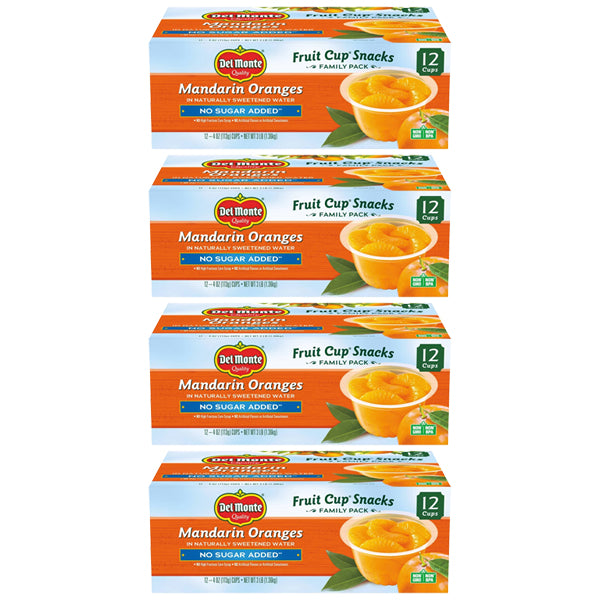 4 Pack - Del Monte No Sugar Added Mandarin Oranges Fruit Cup Snacks 12ct Each Del Monte