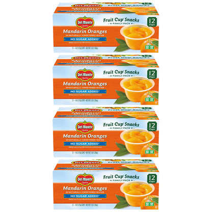 4 Pack - Del Monte No Sugar Added Mandarin Oranges Fruit Cup Snacks 12ct Each Del Monte