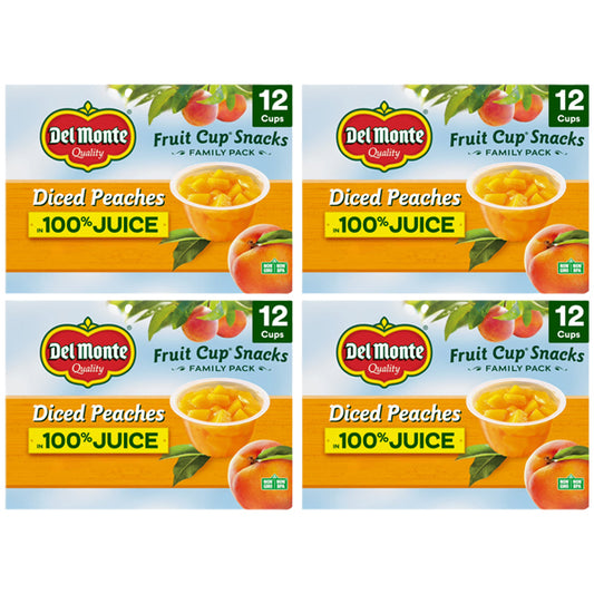 4 Pack - Del Monte Diced Peaches Fruit Cup Snacks in 100% Juice 12 4oz Cups Each Del Monte