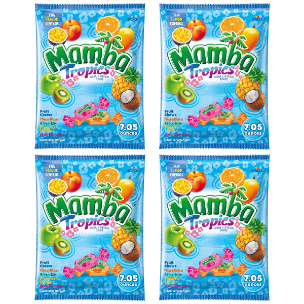 4 Pack - Mamba Tropics Assorted Flavors Fruit Chews Candy 7.05oz