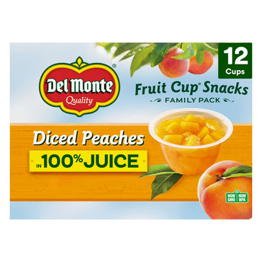 4 Pack - Del Monte Diced Peaches Fruit Cup Snacks in 100% Juice 12 4oz Cups Each Del Monte
