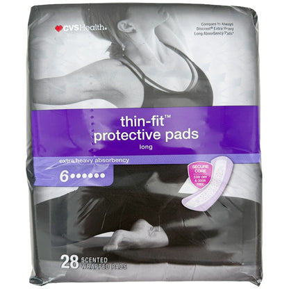4 Pack - CVS Health Thin-Fit Protective Pads Long Extra Heavy Absorbency 28 Count Each CVS