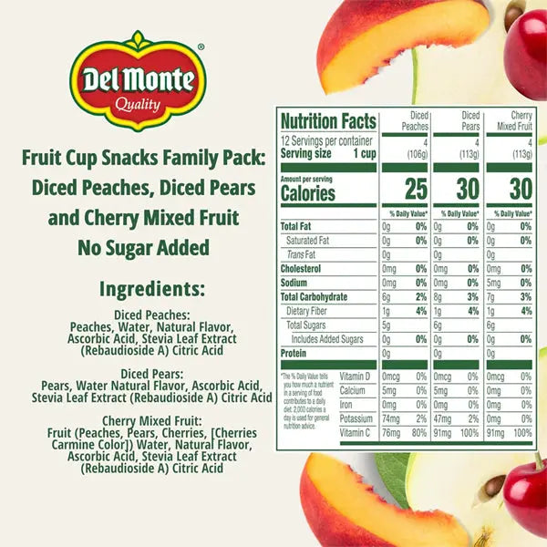 4 Pack - Del Monte Fruit Cup Snacks Variety Pack with No Added Sugar 12x 4oz Cups Each Del Monte