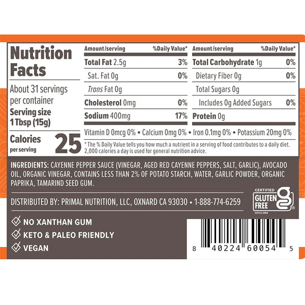 4 Pack - Primal Kitchen Original Buffalo Sauce with Avocado Oil 16.5oz Primal Kitchen