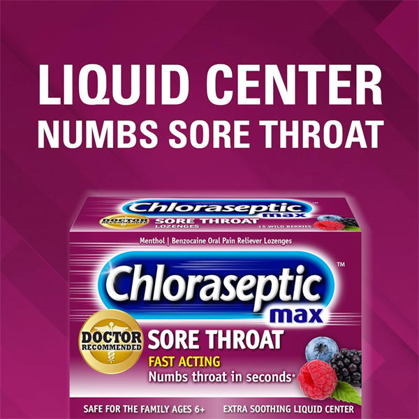 4 Pack - Chloraseptic Max Strength Sore Throat Lozenges Wild Berries 15 Count