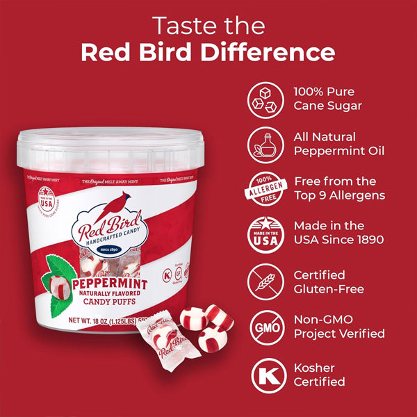 4 Pack - Red Bird Soft Peppermint Candy Mint Puffs Individually Wrapped 18oz tub Deal Society