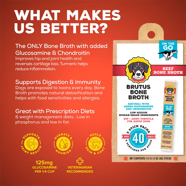 4 Pack - Brutus Broth Beef Bone Broth Powder Hip & Joint with Glucosamine 5 Count