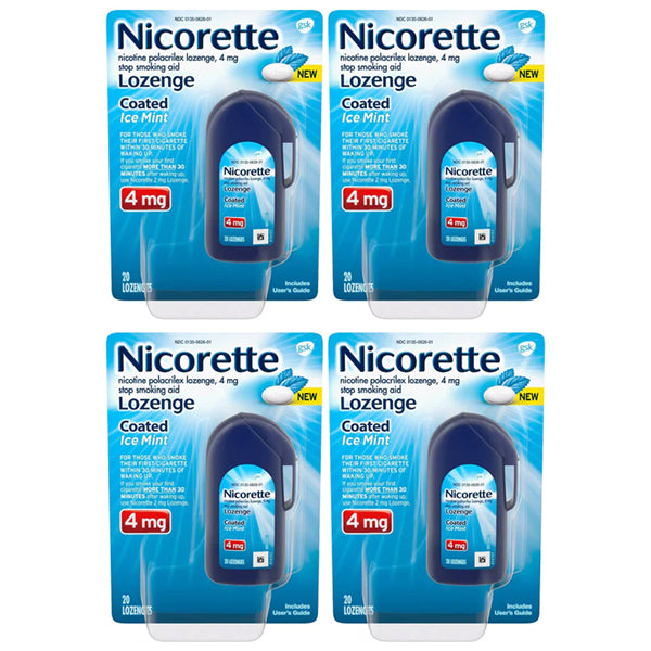 4 Pack - Nicorette Coated Nicotine Lozenges to Stop Smoking, Ice Mint Flavor, 4 Mg, 20 Count