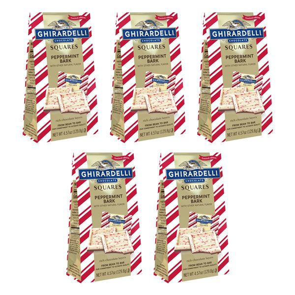 5 Pack - Ghirardelli Peppermint Bark Chocolate Squares 4.57oz