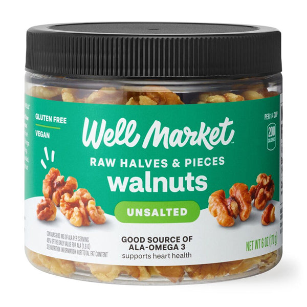 6 Pack - Well Market Unsalted Raw Halves & Pieces Walnuts 6oz Well Market