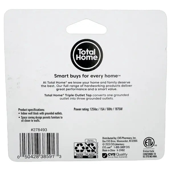 5 Pack - Total Home Wall Block Triple Outlet Tap for Indoor Use - White Total Home