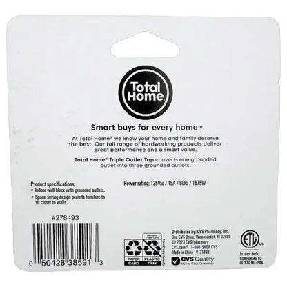 5 Pack - Total Home Wall Block Triple Outlet Tap for Indoor Use - White Total Home