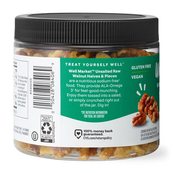 6 Pack - Well Market Unsalted Raw Halves & Pieces Walnuts 6oz Well Market