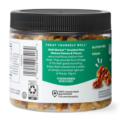 6 Pack - Well Market Unsalted Raw Halves & Pieces Walnuts 6oz Well Market