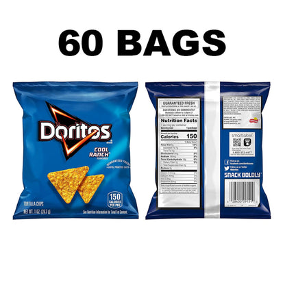 60 Pack - Doritos Cool Ranch Flavored Tortilla Chips 1oz Bags