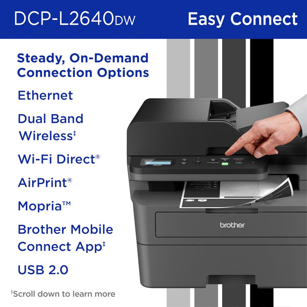 Brother - DCP-L2640DW Wireless Black-and-White Refresh Subscription Eligible 3-in-1 Laser Printer Brother
