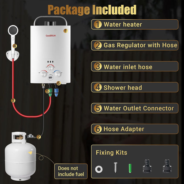 GasBRUH Tankless Outdoor 1.58 GPM 6L Portable Propane Camping Water Heater GasBRUH