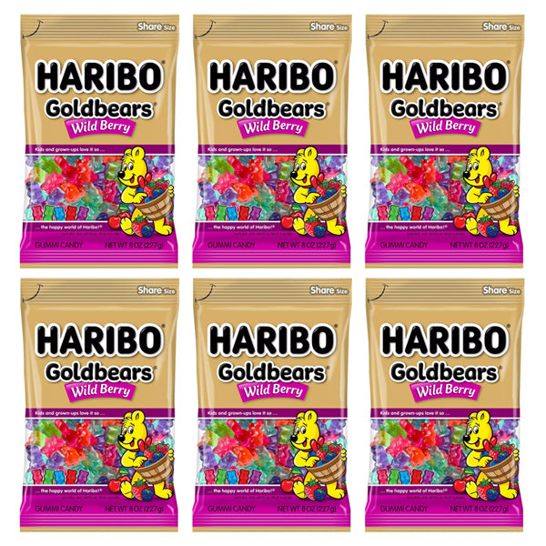 6 Pack - Haribo Wildberry Goldbears Gummy Candy 8oz Bags