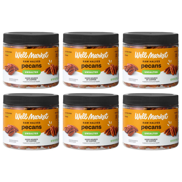 6 Pack - Well Market Raw Halves Unsalted Pecans Gluten Free, Vegan, 6oz Well Market