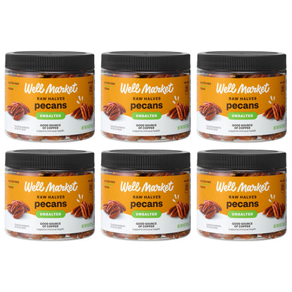 6 Pack - Well Market Raw Halves Unsalted Pecans Gluten Free, Vegan, 6oz Well Market