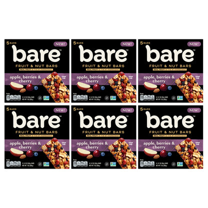 6 Pack - Bare Fruit & Nut Bars, Apple, Berries & Cherry 5 Count Each