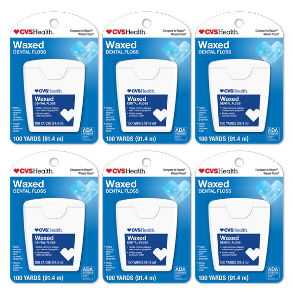 6 Pack - CVS Health Waxed Dental Floss Tooth Floss 100 Yards Reach Floss