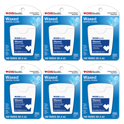 6 Pack - CVS Health Waxed Dental Floss Tooth Floss 100 Yards Reach Floss