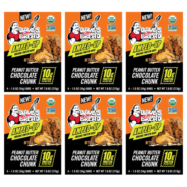 6 Pack - Dave's Killer Bread Amped-Up Peanut Butter Chocolate Chunk Organic Protein Bars 4 Count