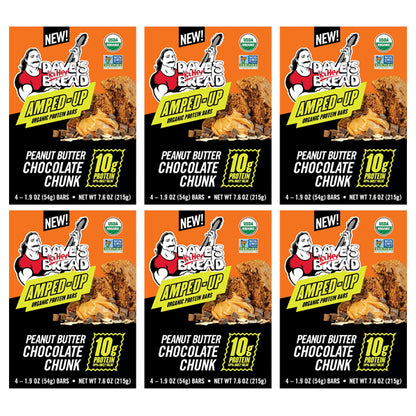 6 Pack - Dave's Killer Bread Amped-Up Peanut Butter Chocolate Chunk Organic Protein Bars 4 Count