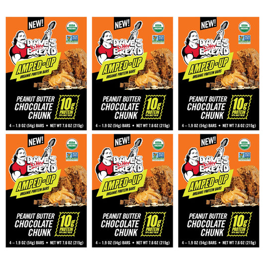 6 Pack - Dave's Killer Bread Amped-Up Peanut Butter Chocolate Chunk Organic Protein Bars 4 Count