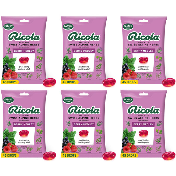 6 Pack - Ricola Berry Medley Throat Drops Throat Relief & Care 45 Count Each
