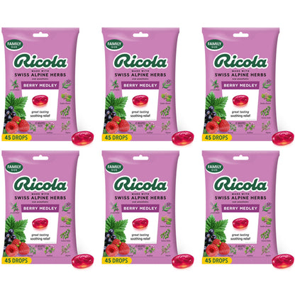 6 Pack - Ricola Berry Medley Throat Drops Throat Relief & Care 45 Count Each