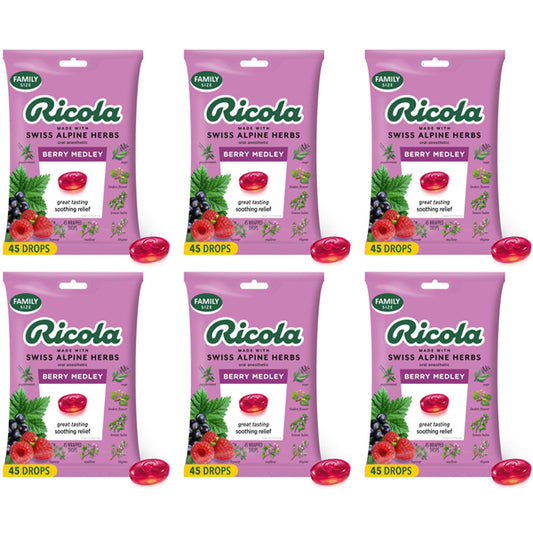 6 Pack - Ricola Berry Medley Throat Drops Throat Relief & Care 45 Count Each