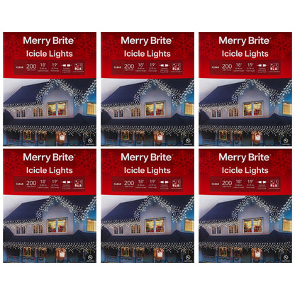6 Pack - Merry Brite Set of 200 Clear I/O Icicle Lights Merry Brite