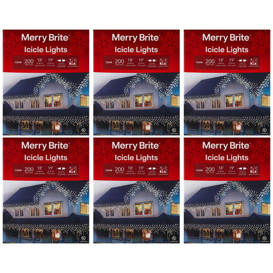 6 Pack - Merry Brite Set of 200 Clear I/O Icicle Lights Merry Brite