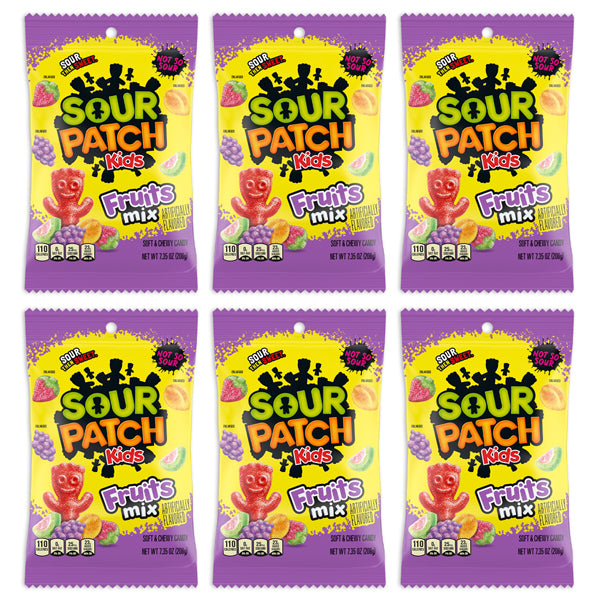 6 Pack - Sour Patch Kids Fruits Mix Soft & Chewy Candy 7.35oz