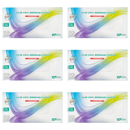 6 Pack - Clear Vinyl Powder-Free X-Large Disposable Gloves - 100 ct Each
