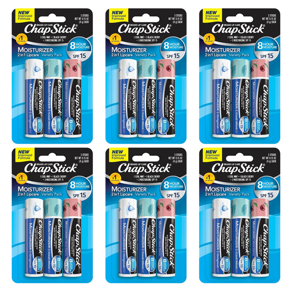 6 Pack - ChapStick Moisturizer 2-in-1 Lipcare SPF 15 Original Black Cherry Cool Mint ChapStick