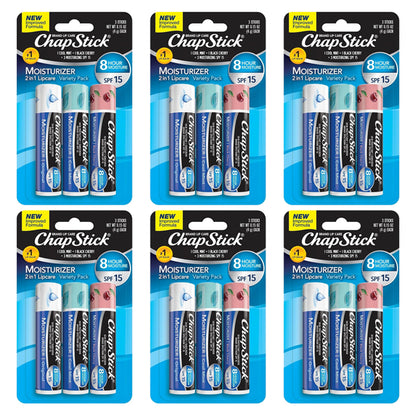 6 Pack - ChapStick Moisturizer 2-in-1 Lipcare SPF 15 Original Black Cherry Cool Mint ChapStick