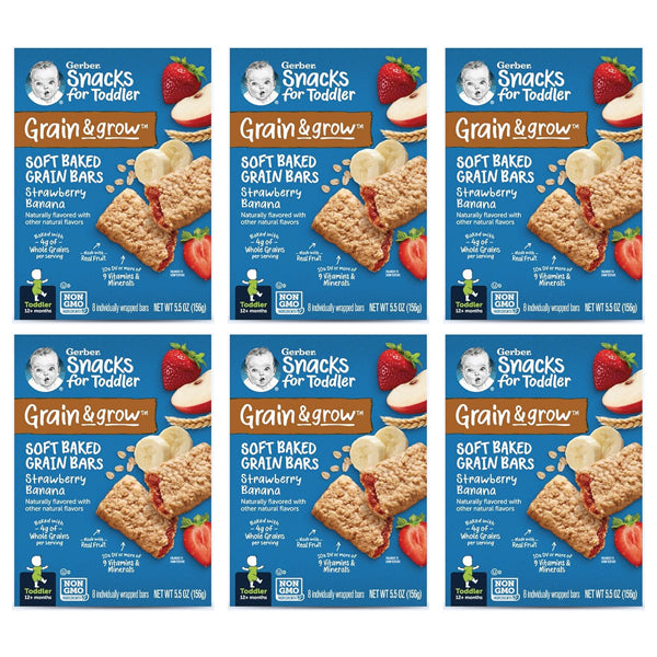 6 Pack - Gerber Soft Baked Grain Bars Strawberry Banana 8 Count Each