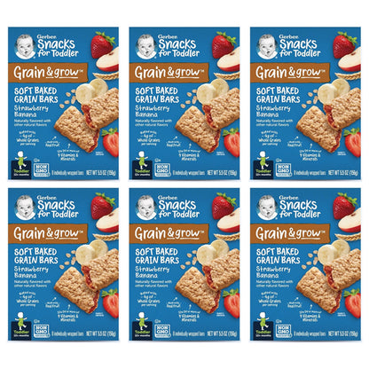 6 Pack - Gerber Soft Baked Grain Bars Strawberry Banana 8 Count Each