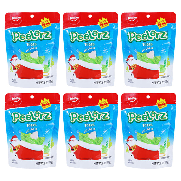 6 Pack - Amos Peelerz Christmas Tree Apple Flavored Gummy Candy 6oz