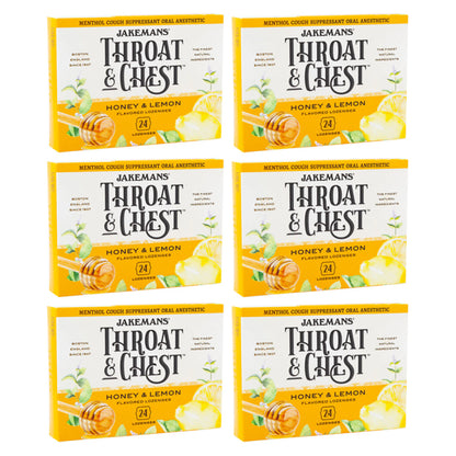 6 Pack - Jakemans Honey Lemon Throat & Chest Lozenge 24 Count Each