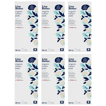6 Pack - CVS Live Better Organic Cotton Pads Regular 30 Count Each
