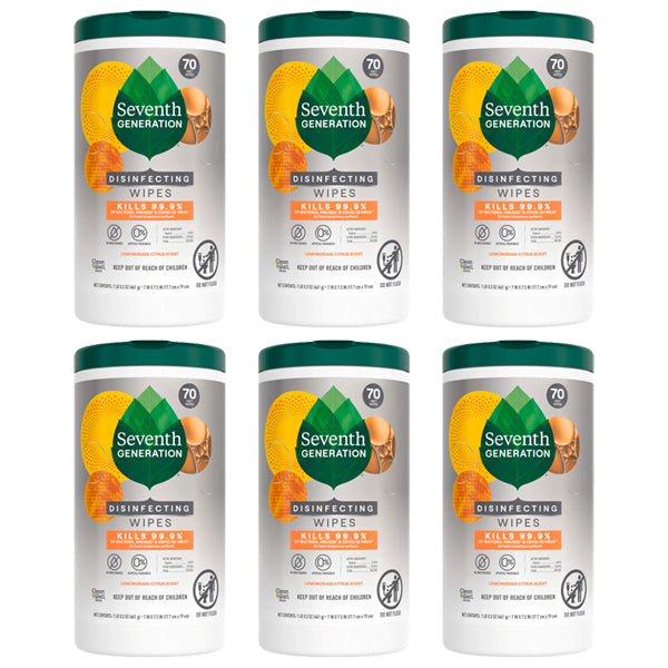 6 Pack - Seventh Generation Lemongrass Citrus Disinfectant Wipes Seventh Generation